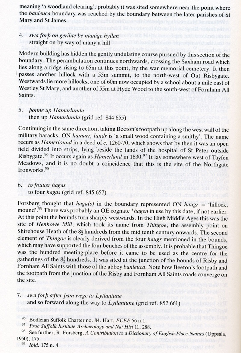 The boundaries of King Edmund's grant, later called the banleuca. Text by Cyril Hart 'The Danelaw' 1992