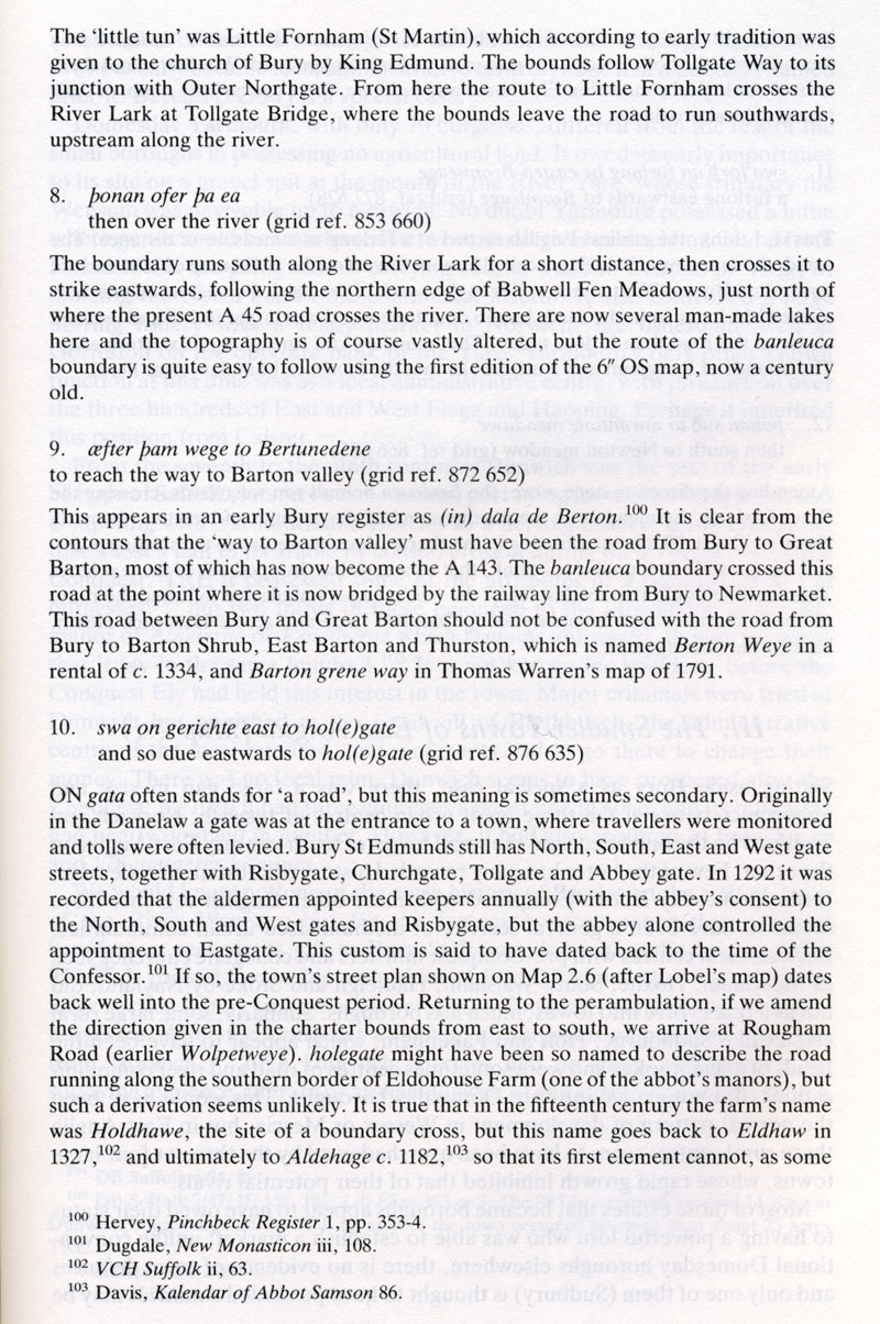 The boundaries of King Edmund's grant, later called the banleuca. Text by Cyril Hart 'The Danelaw' 1992